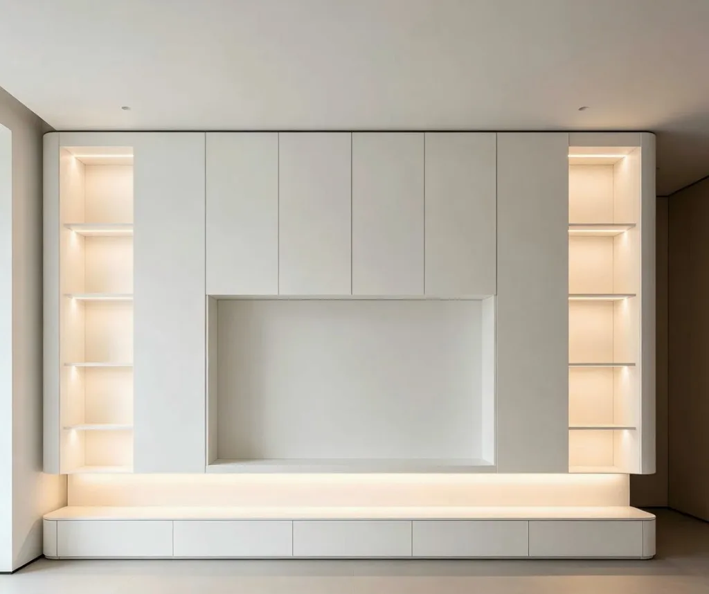 Cream floating media console